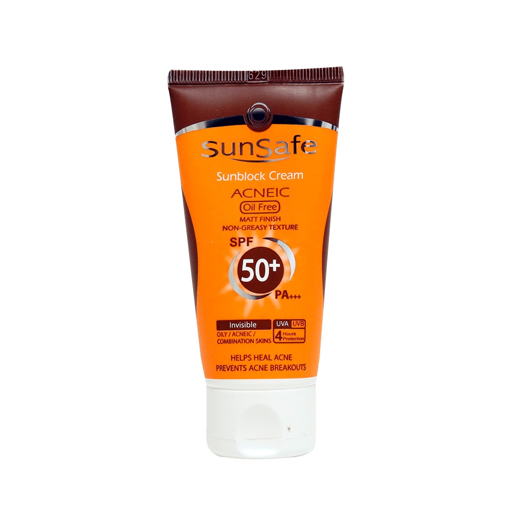 کرم ضد آفتاب SPF50 فاقد چربی مناسب پوست چرب و آکنه ای سان سیف (بدون رنگ)