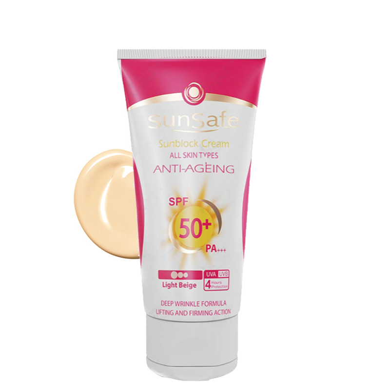 كرم ضد آفتاب +SPF50 ضد چروك سان سيف (بژ روشن)